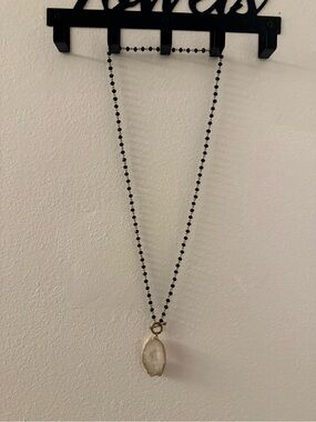 Black Beaded Necklace with White Druzy Pendant